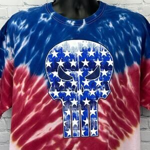 The Punisher T Shirt Blue Tie Dye Marvel Comics Patriotic USA American 2XL XXL